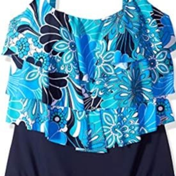 Swim Solutions Womens One piece Floral Tiered Tummy control Swimsuit Size 10 - Picture 11 of 11